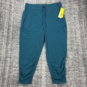 All in Motion Women L Teal Lightweight Flex Fabric Ruched Cropped Jogger Pants